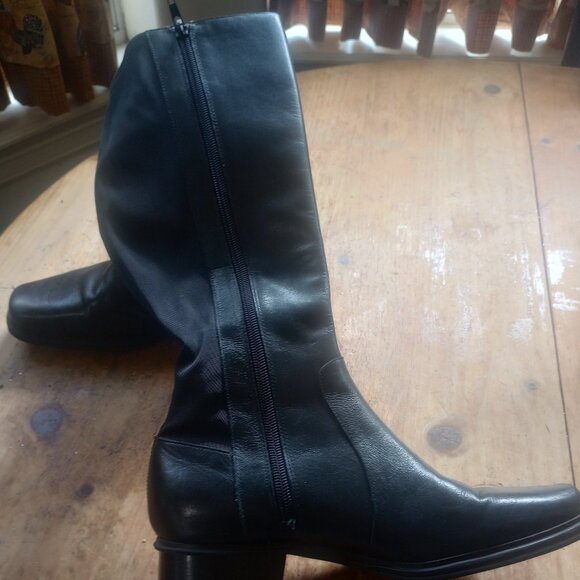 Andrew Geller Voyage Black Leather Stretch Microfiber Riding Boots - Picture 1 of 2